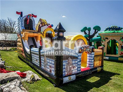 Commercial use kingdom of pirates slide inflatable obstacle course BY-OC-041