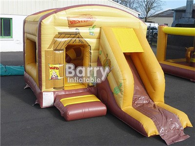 Western Theme House Inflatable Combo Bouncing Bouncers Bounce Combo With Slide  BY-IC-074